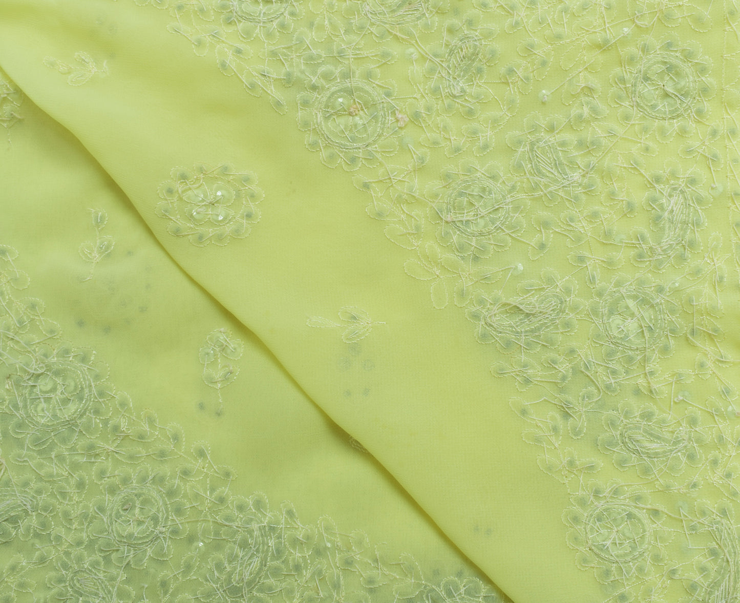 Sushila Vintage Lemon Dupatta Blend Georgette Silk Hand Beaded Long Stole Veil