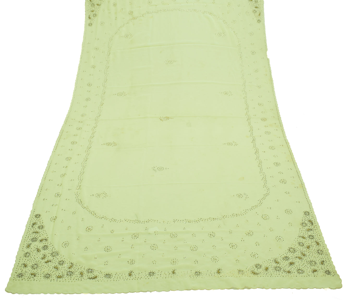 Sushila Vintage Lemon Dupatta Blend Georgette Silk Hand Beaded Long Stole Veil