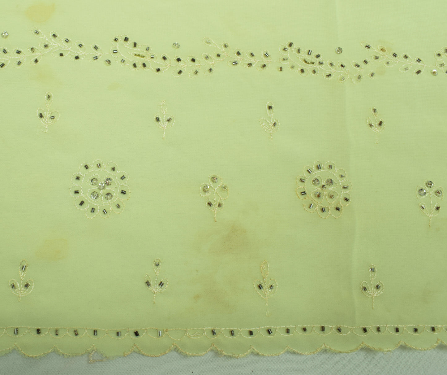 Sushila Vintage Lemon Dupatta Blend Georgette Silk Hand Beaded Long Stole Veil