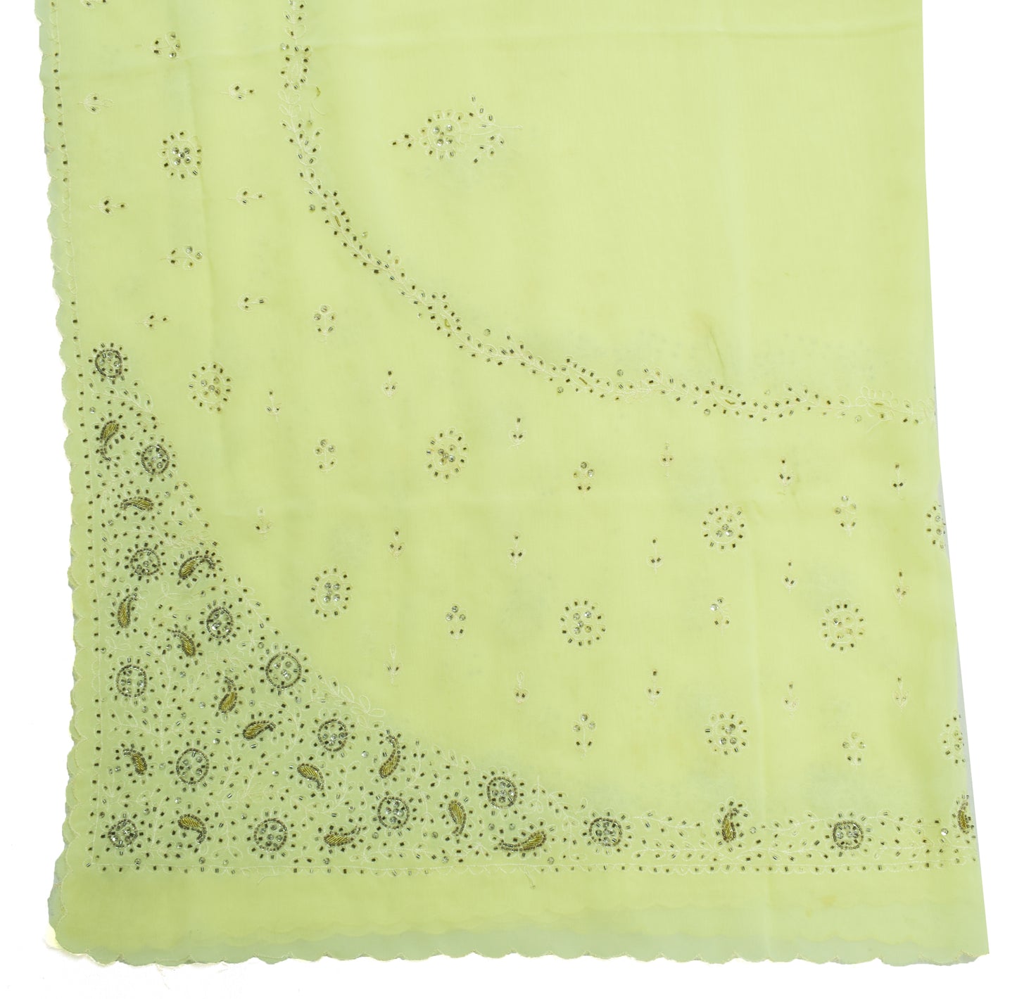 Sushila Vintage Lemon Dupatta Blend Georgette Silk Hand Beaded Long Stole Veil