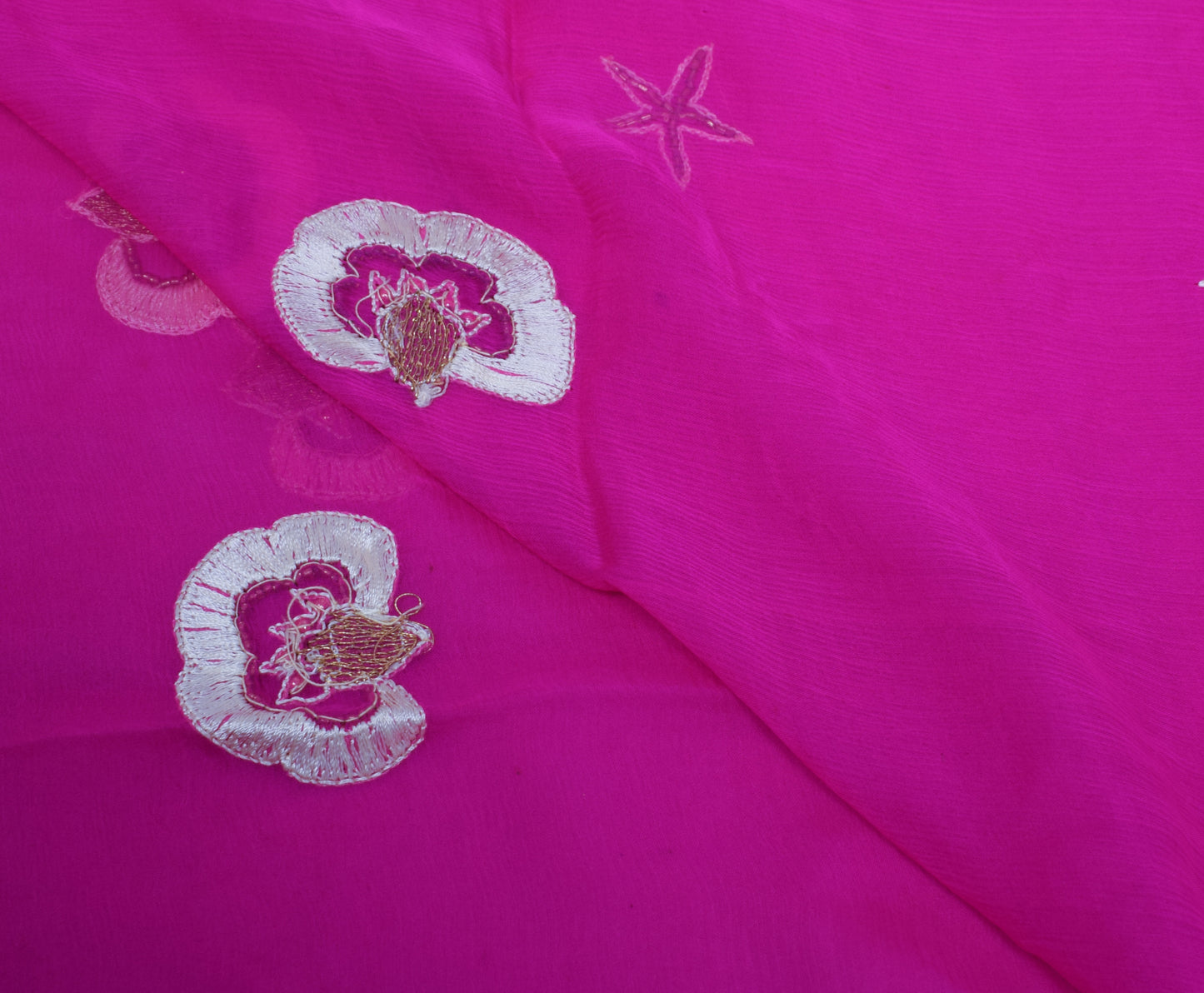Sushila Vintage Indian Pink Dupatta Pure Chiffon Silk Hand Beaded Long Stole