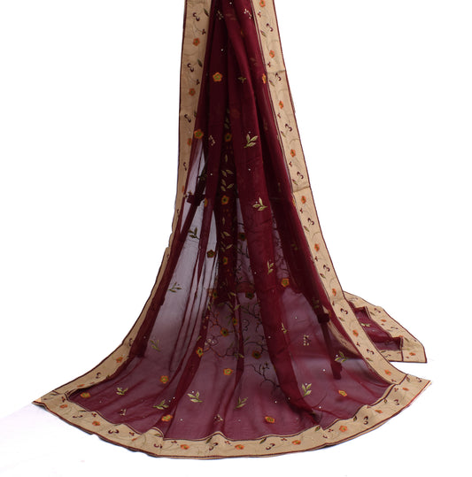 Sushila Vintage Maroon Dupatta Pure Georgette Silk Embroidered Long Stole Hijab