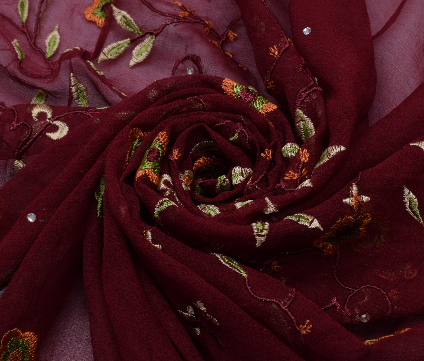 Sushila Vintage Maroon Dupatta Pure Georgette Silk Embroidered Long Stole Hijab
