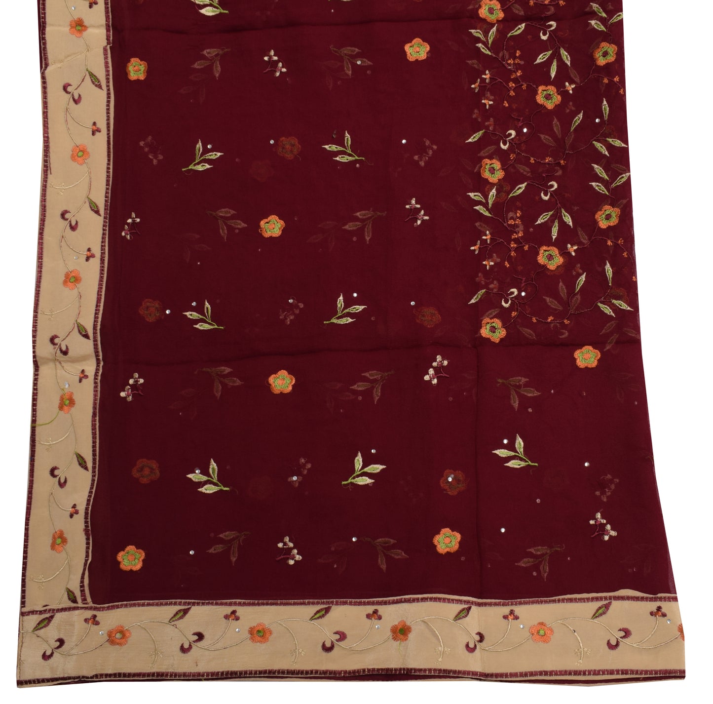 Sushila Vintage Maroon Dupatta Pure Georgette Silk Embroidered Long Stole Hijab