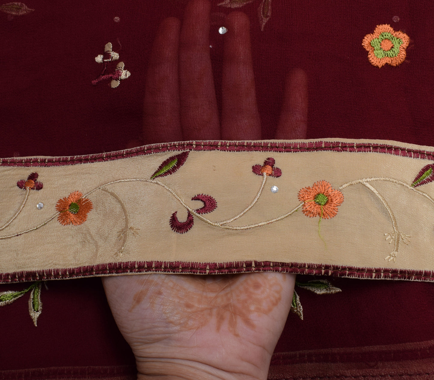 Sushila Vintage Maroon Dupatta Pure Georgette Silk Embroidered Long Stole Hijab
