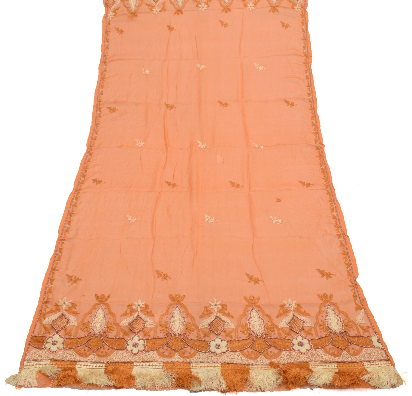 Sushila Vintage Orange Dupatta Pure Chiffon Silk Embroidered Long Stole Veil
