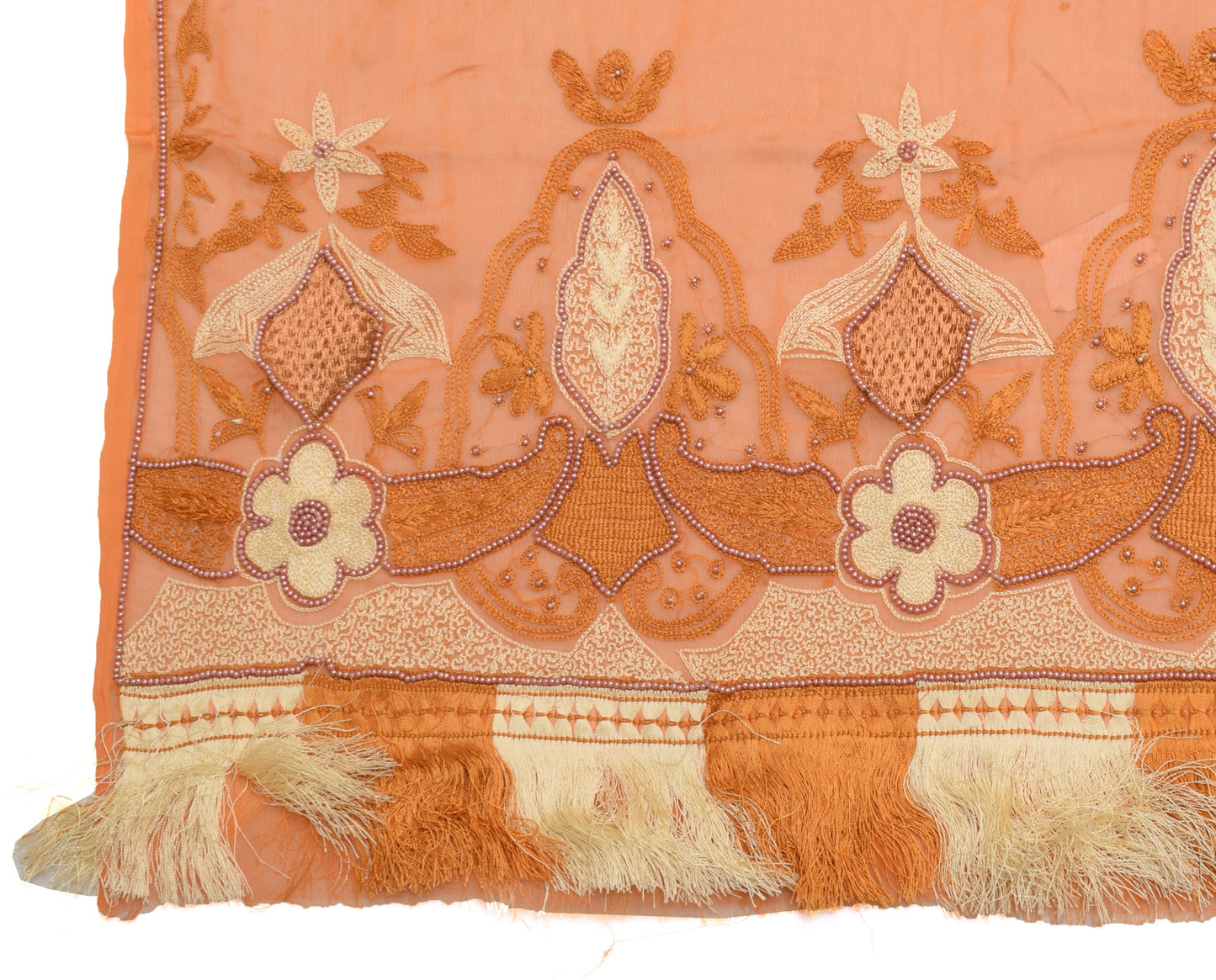 Sushila Vintage Orange Dupatta Pure Chiffon Silk Embroidered Long Stole Veil