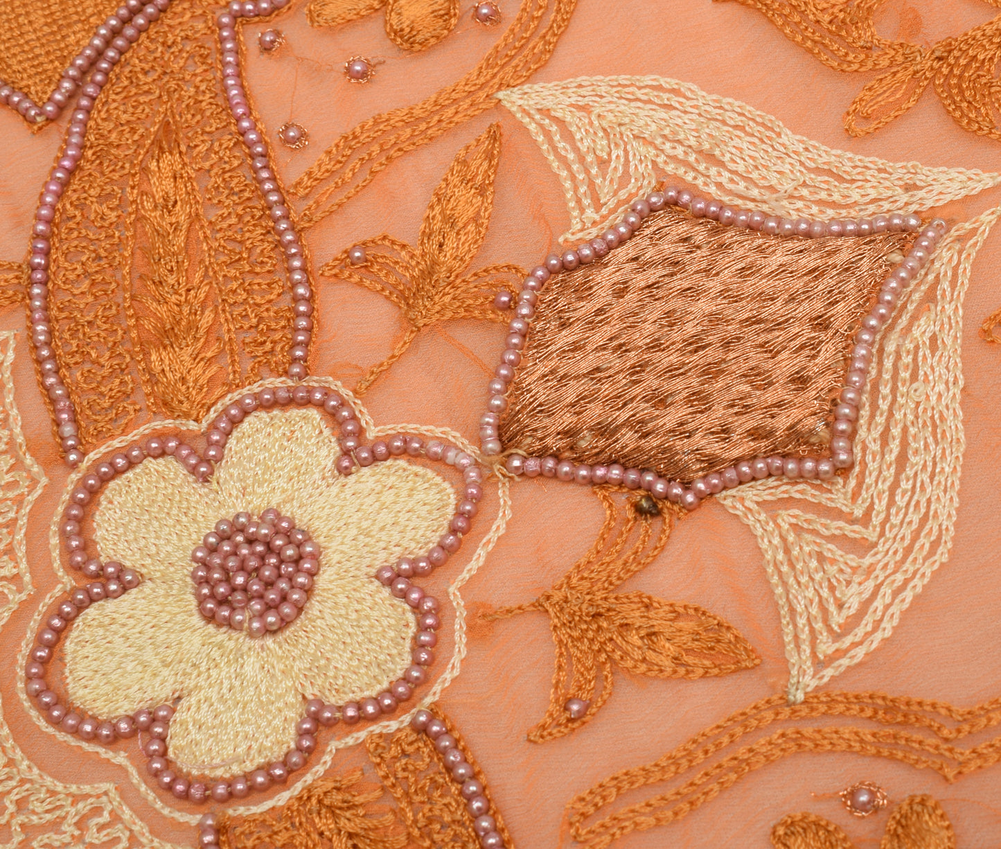 Sushila Vintage Orange Dupatta Pure Chiffon Silk Embroidered Long Stole Veil