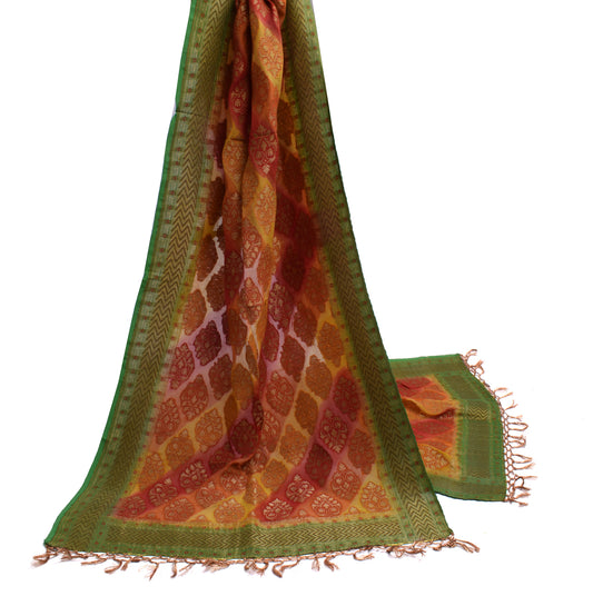 Sushila Vintage Multi-Color Dupatta Pure Georgette Silk Woven Long Stole Scarves