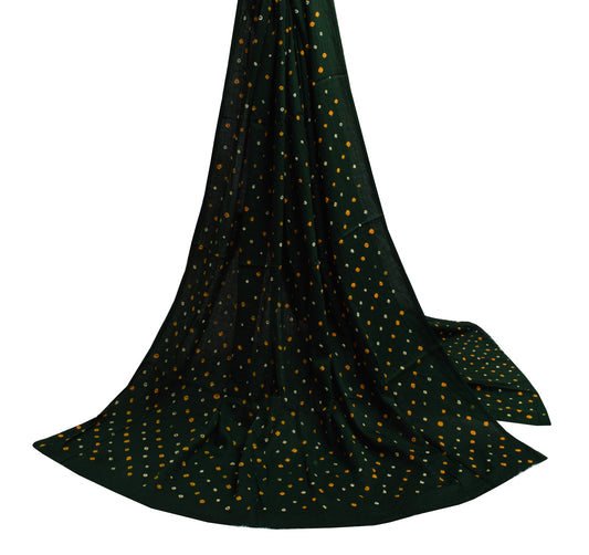 Sushila Vintage Dark Green Dupatta Pure Cotton Bandhani Printed Long Stole Veil