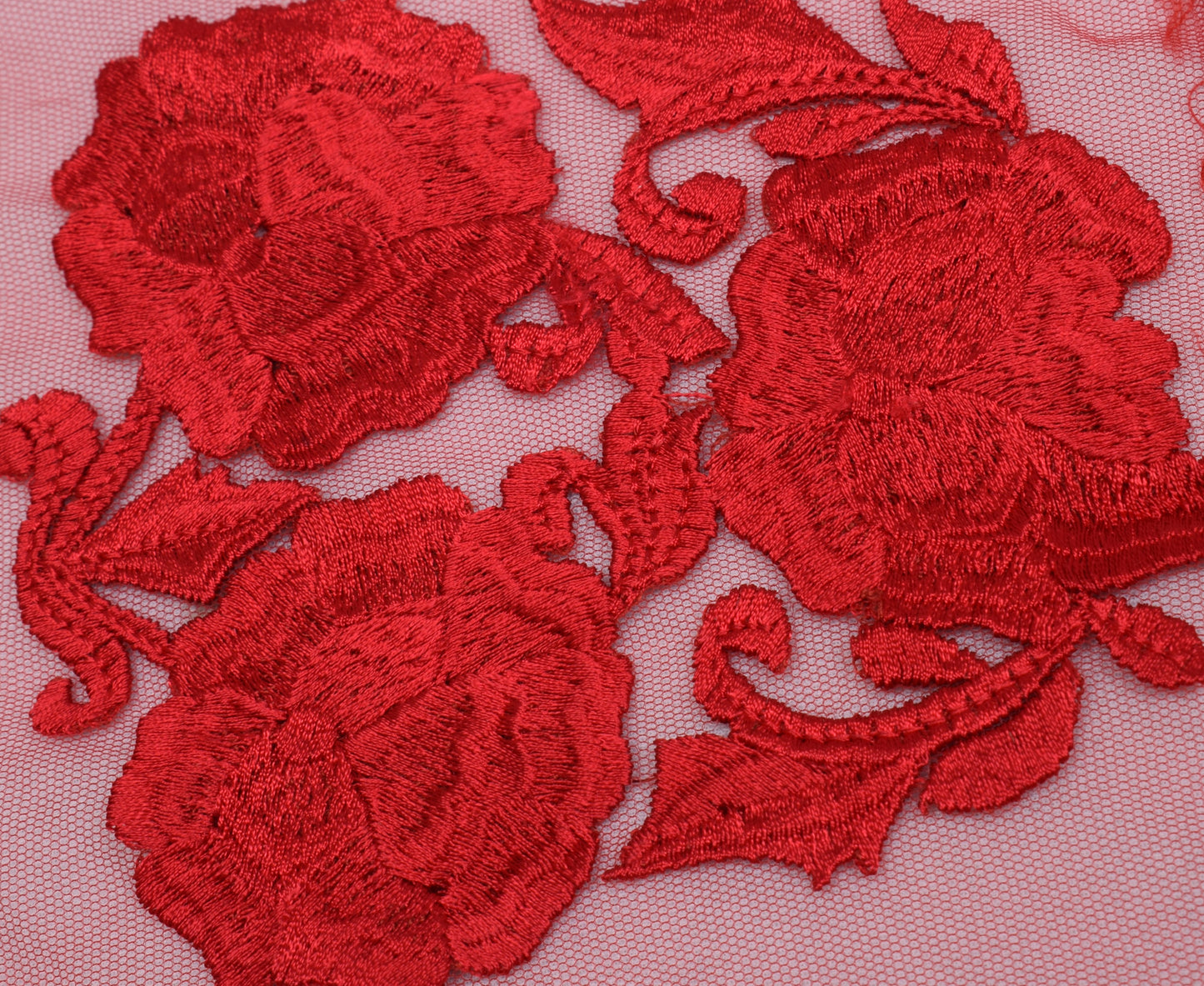 Sushila Vintage Indian Red Dupatta Net Mesh Embroidered Long Stole Scarves
