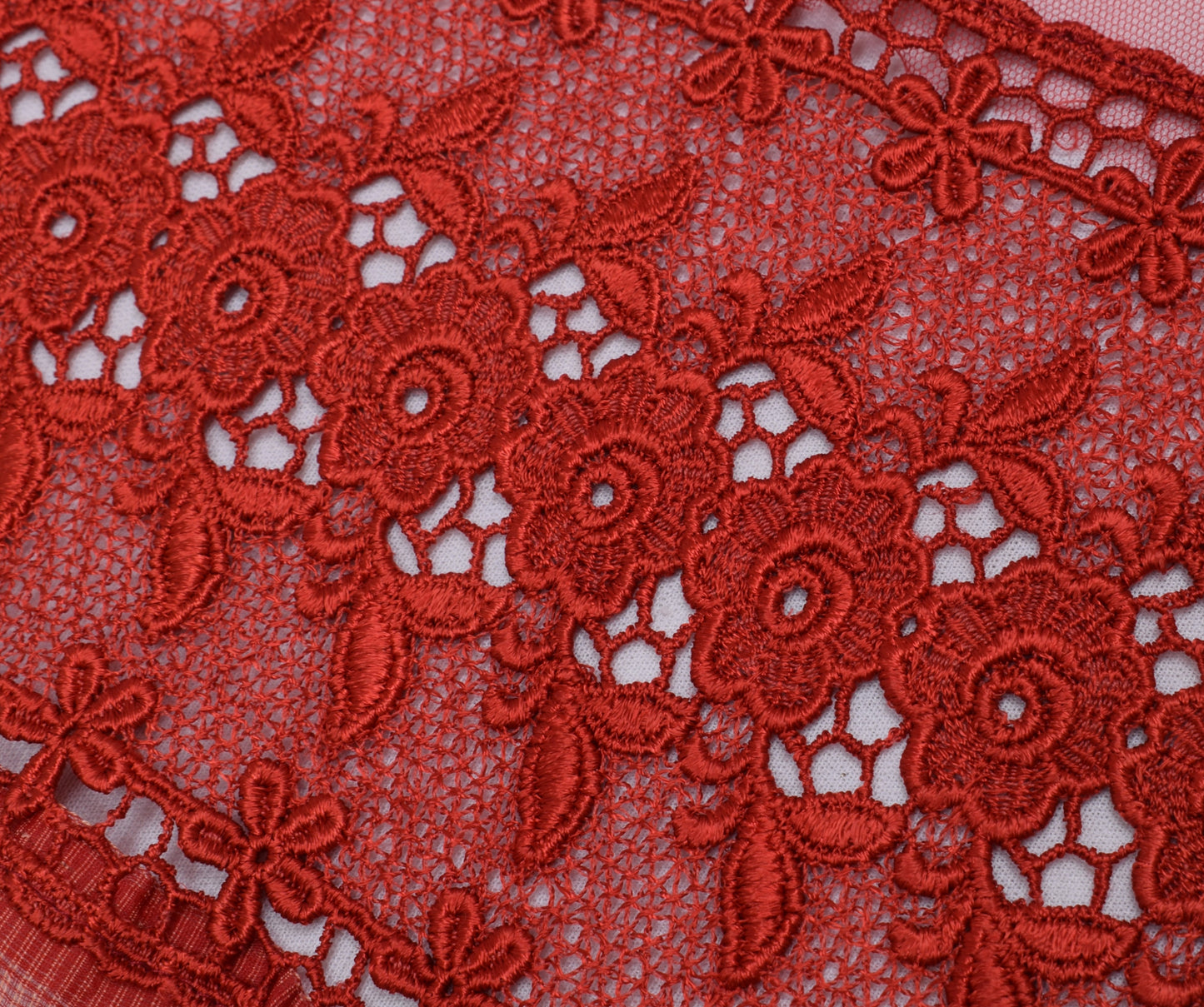 Sushila Vintage Indian Red Dupatta Net Mesh Embroidered Long Stole Scarves