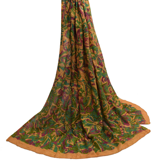 Sushila Vintage Indian Beige Dupatta Blend Silk Printed Long Stole Scarves Veil