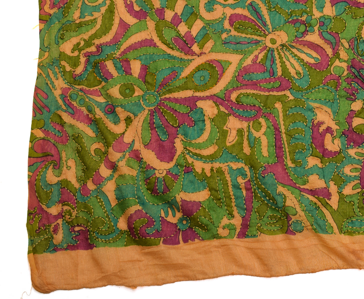 Sushila Vintage Indian Beige Dupatta Blend Silk Printed Long Stole Scarves Veil