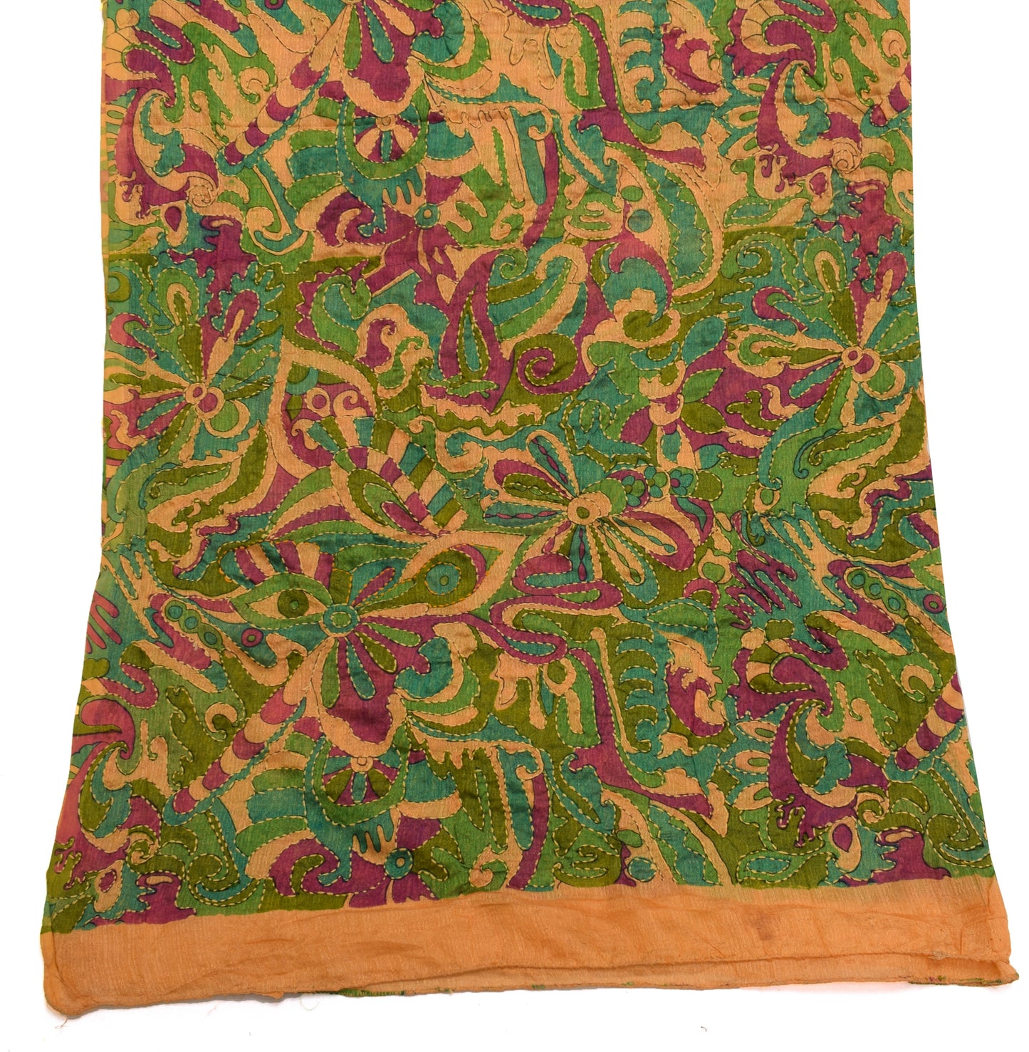 Sushila Vintage Indian Beige Dupatta Blend Silk Printed Long Stole Scarves Veil