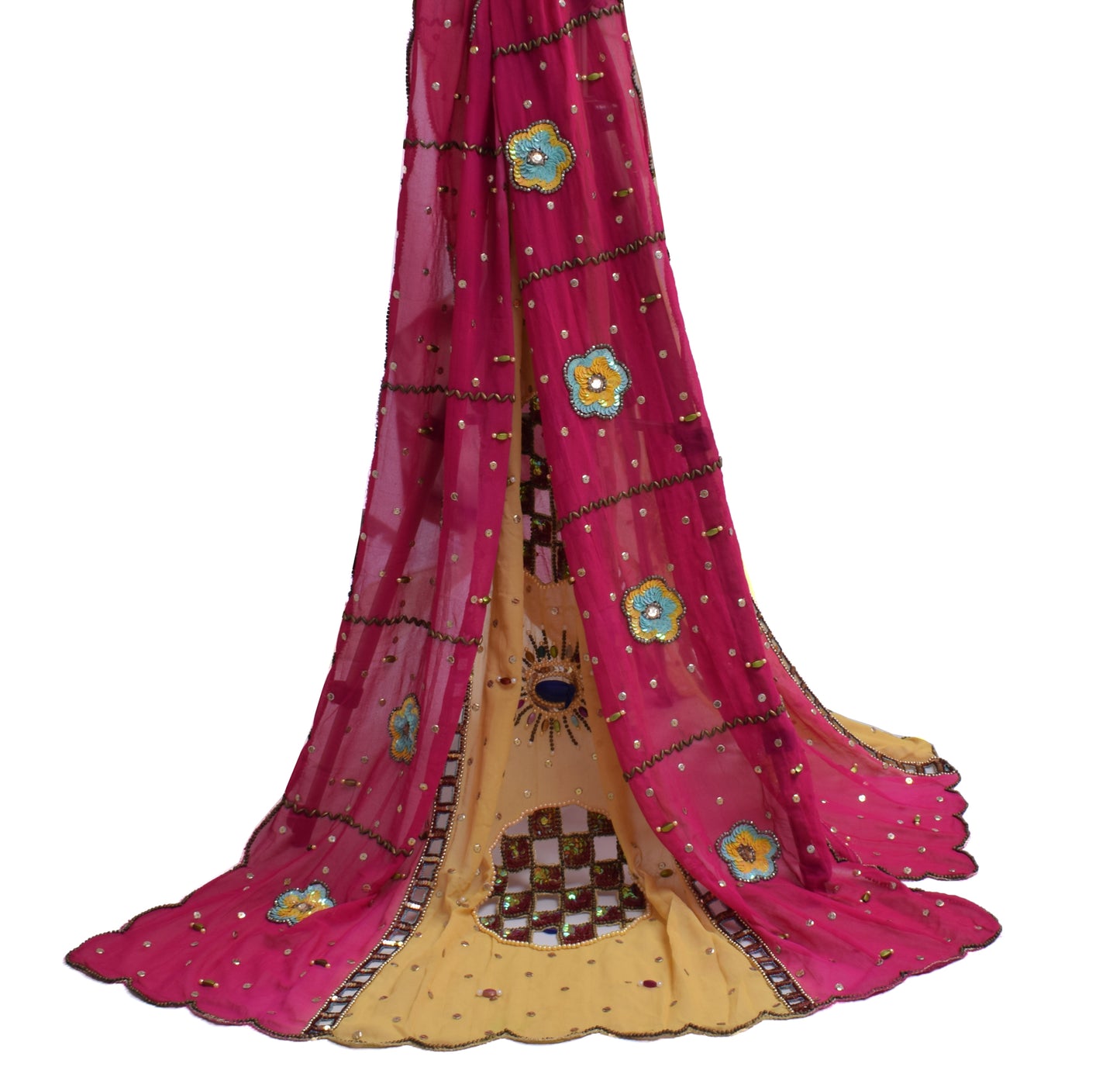 Sushila Vintage Indian Dupatta Blend Georgette Silk Embroidered Long Stole Veil