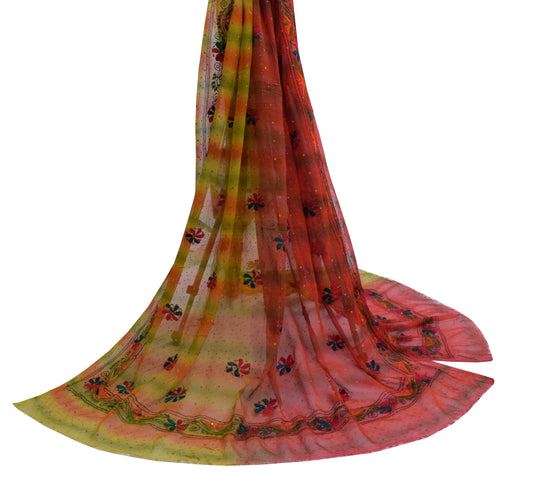 Sushila Vintage Indian Dupatta Pure Georgette Silk Embroidered Long Stole Veil