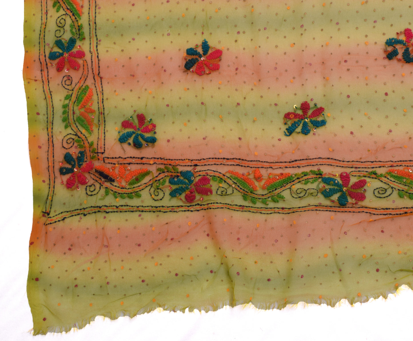 Sushila Vintage Indian Dupatta Pure Georgette Silk Embroidered Long Stole Veil