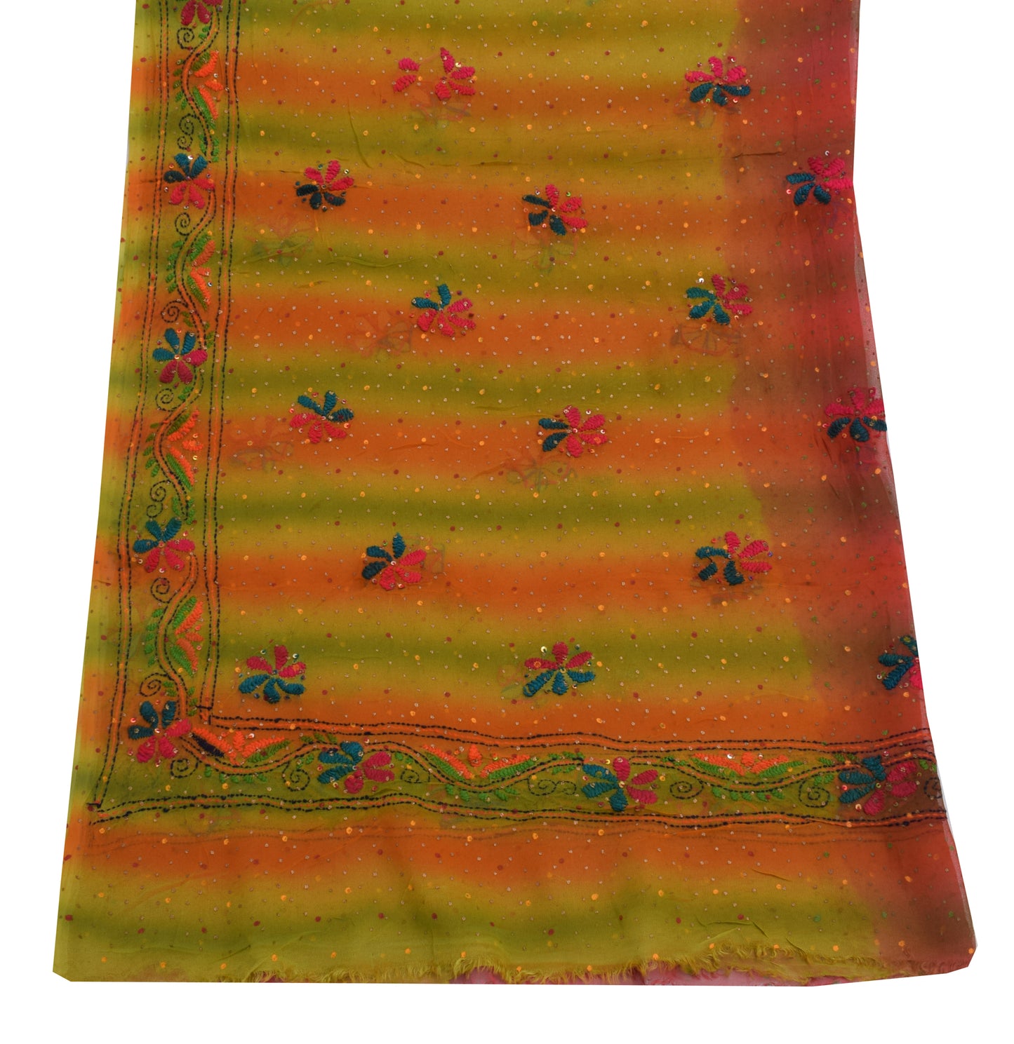 Sushila Vintage Indian Dupatta Pure Georgette Silk Embroidered Long Stole Veil