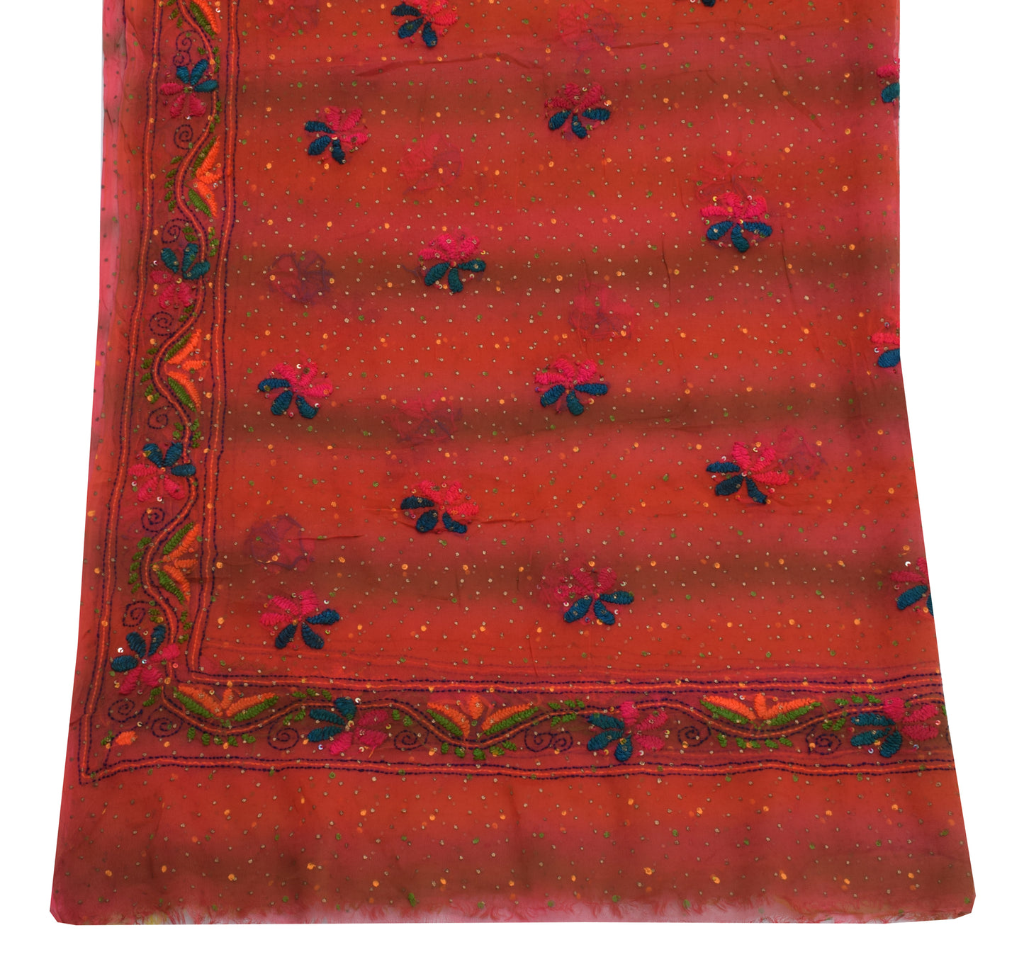 Sushila Vintage Indian Dupatta Pure Georgette Silk Embroidered Long Stole Veil