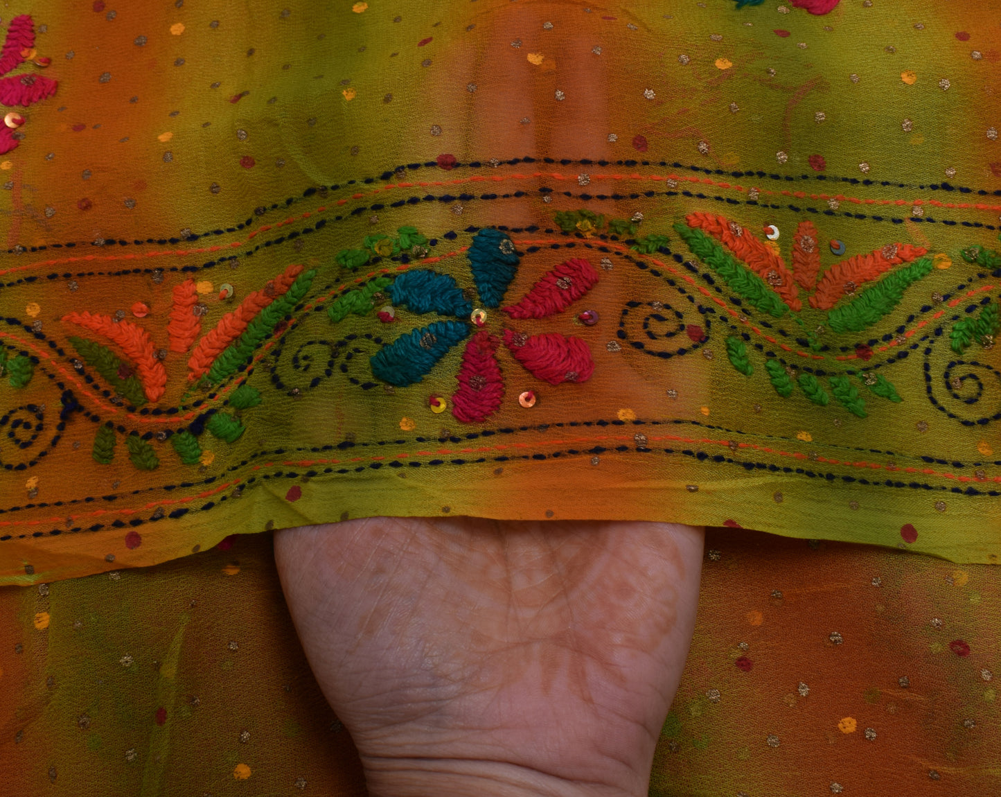 Sushila Vintage Indian Dupatta Pure Georgette Silk Embroidered Long Stole Veil