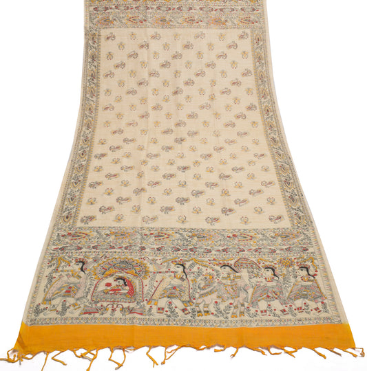 Sushila Vintage Cream Dupatta Pure Cotton Printed Bhagalpuri Long Stole Hijab