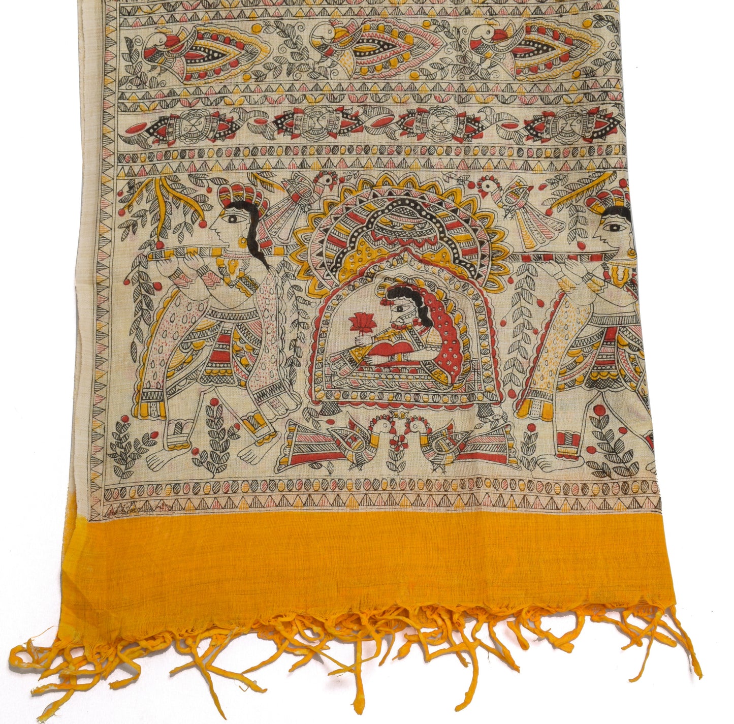 Sushila Vintage Cream Dupatta Pure Cotton Printed Bhagalpuri Long Stole Hijab