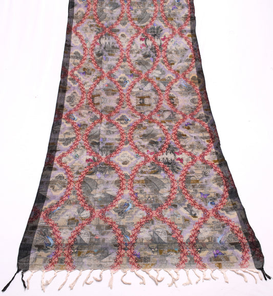Sushila Vintage Multi-Color Dupatta Pure Woolen Floral Long Stole Hijab Veil