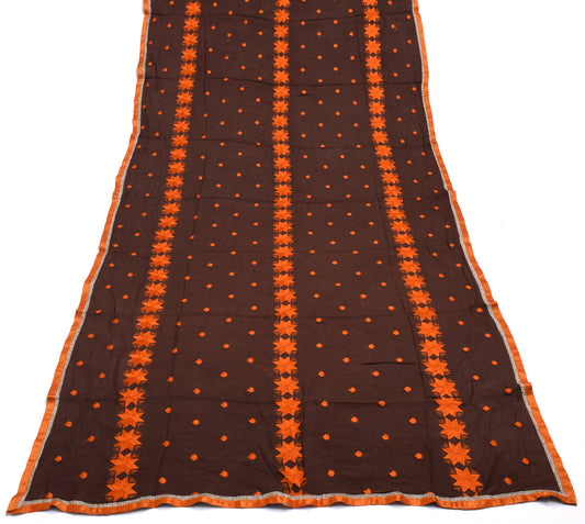 Sushila Vintage Indian Brown Dupatta Pure Chiffon Silk Embroidered Long Stole