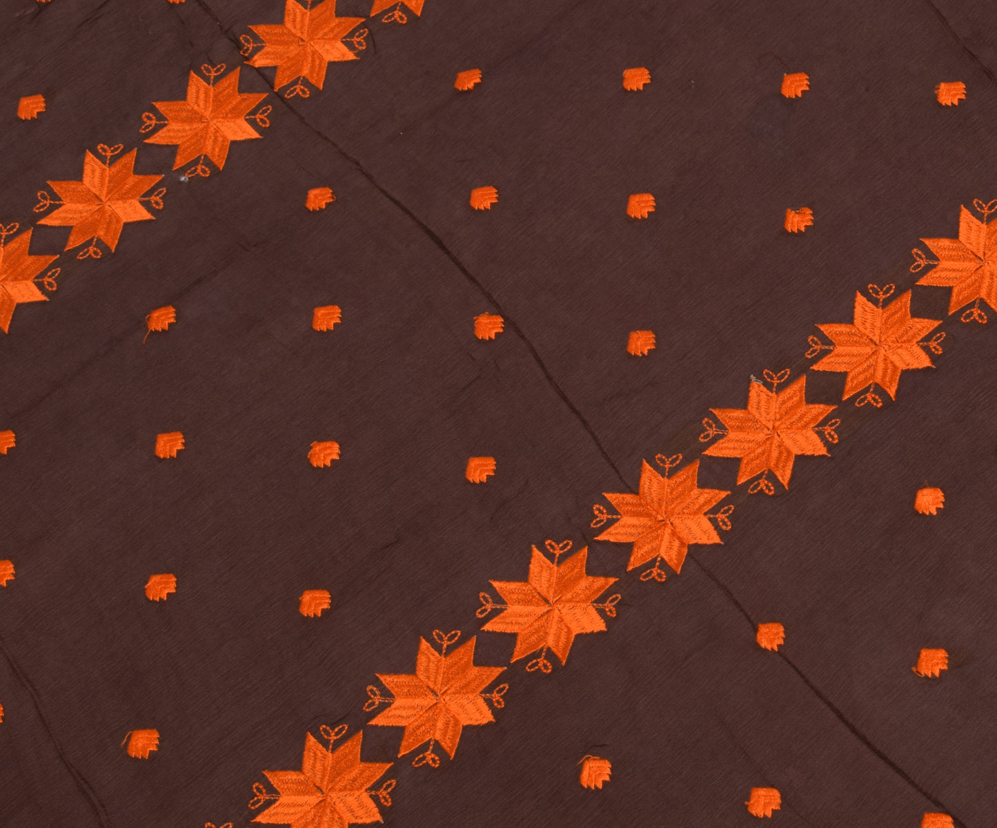 Sushila Vintage Indian Brown Dupatta Pure Chiffon Silk Embroidered Long Stole