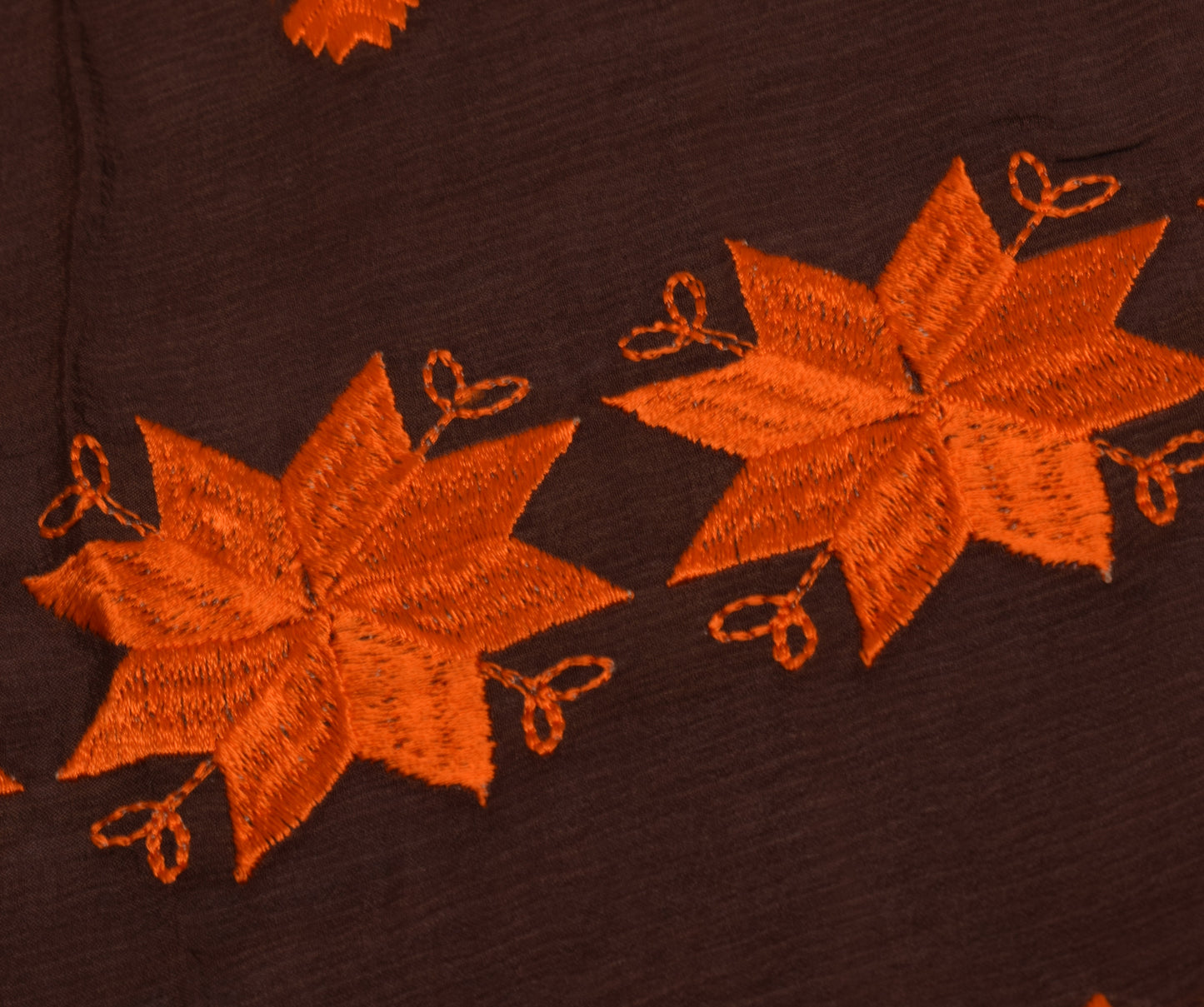 Sushila Vintage Indian Brown Dupatta Pure Chiffon Silk Embroidered Long Stole