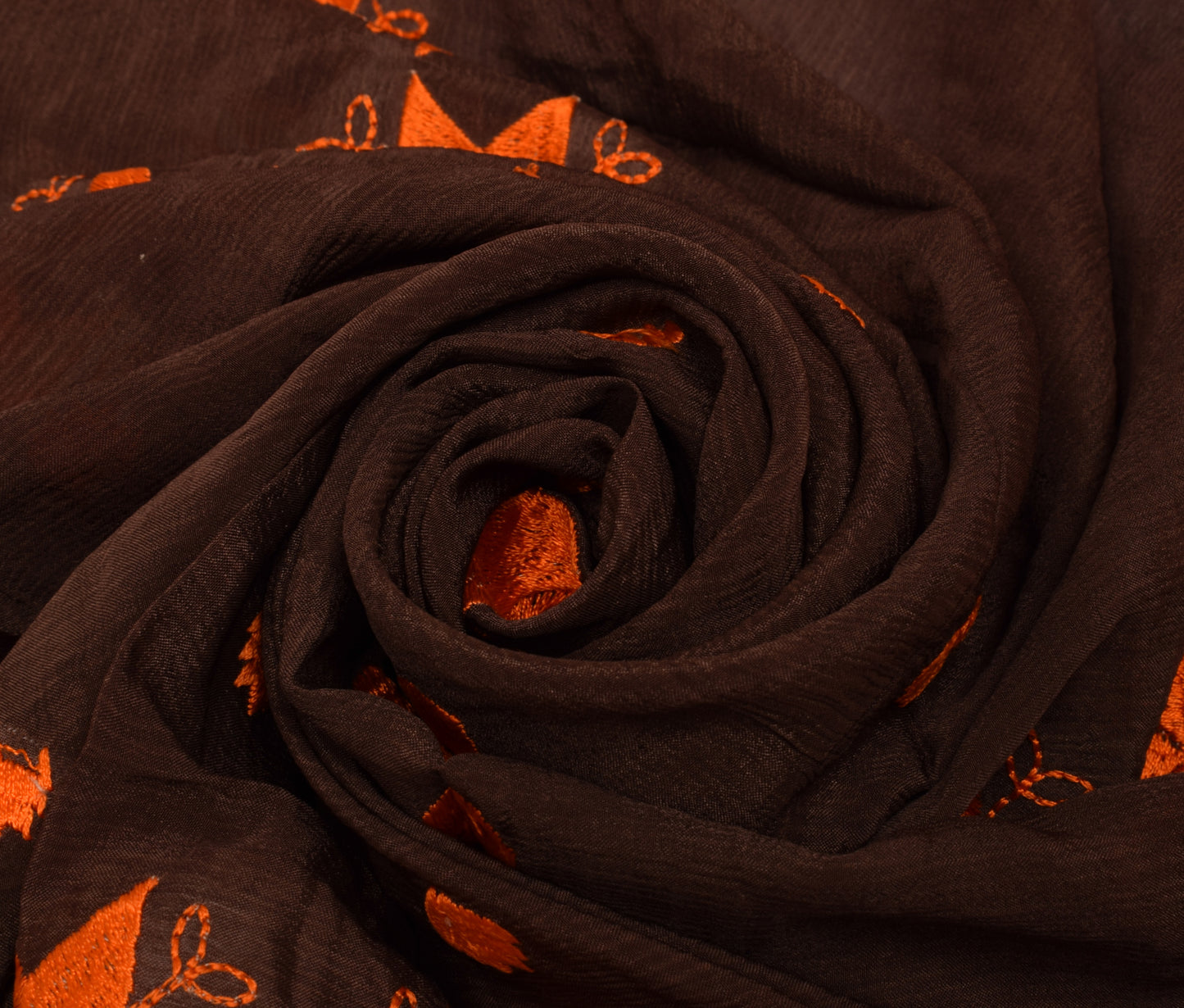 Sushila Vintage Indian Brown Dupatta Pure Chiffon Silk Embroidered Long Stole