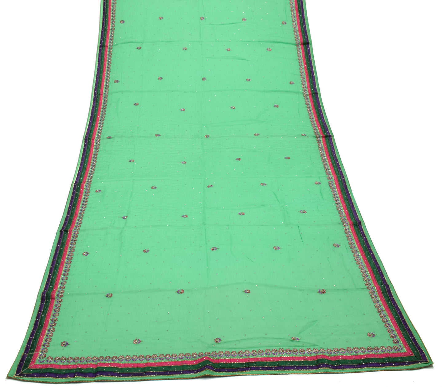 Sushila Vintage Pista Green Dupatta Pure Chiffon Silk Embroidered Long Stole