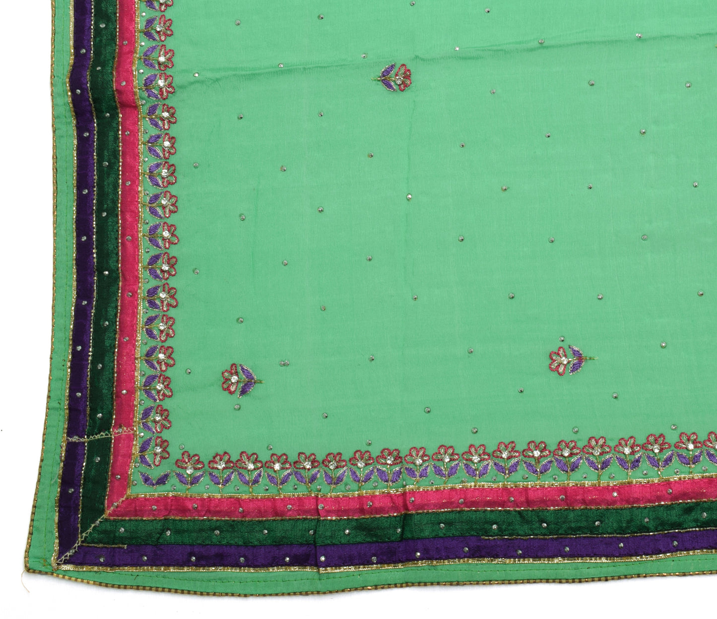 Sushila Vintage Pista Green Dupatta Pure Chiffon Silk Embroidered Long Stole