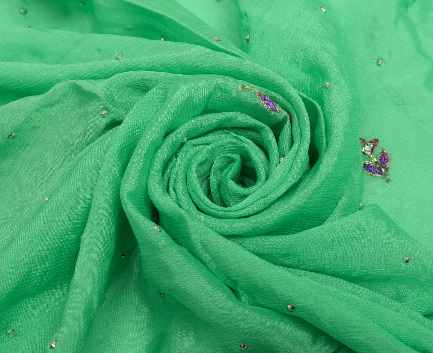 Sushila Vintage Pista Green Dupatta Pure Chiffon Silk Embroidered Long Stole