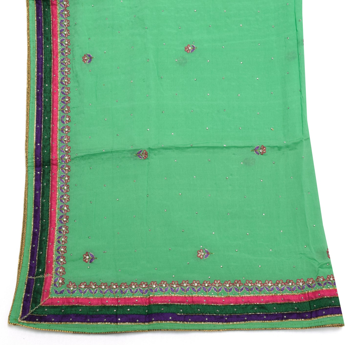 Sushila Vintage Pista Green Dupatta Pure Chiffon Silk Embroidered Long Stole