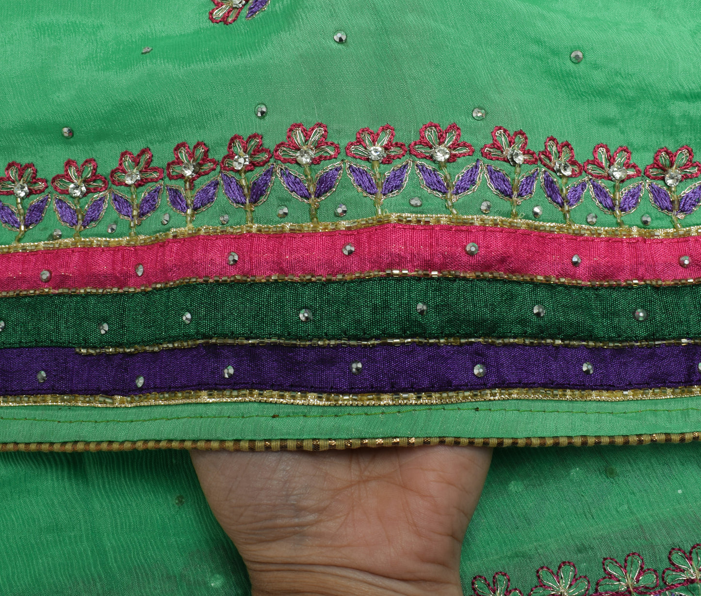 Sushila Vintage Pista Green Dupatta Pure Chiffon Silk Embroidered Long Stole