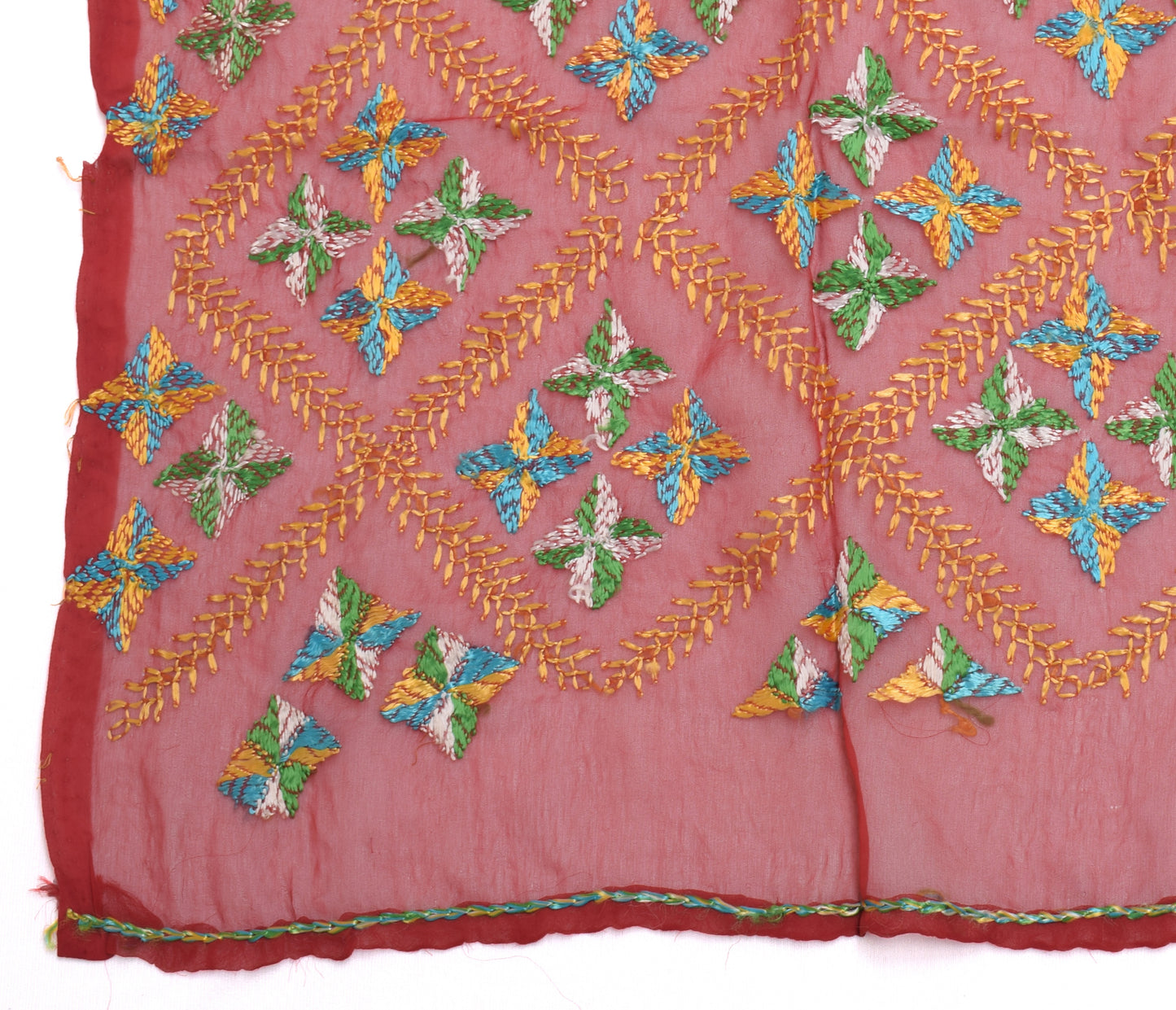 Sushila Vintage Maroon Dupatta Blend Chiffon Phulkari Embroidered Long Stole