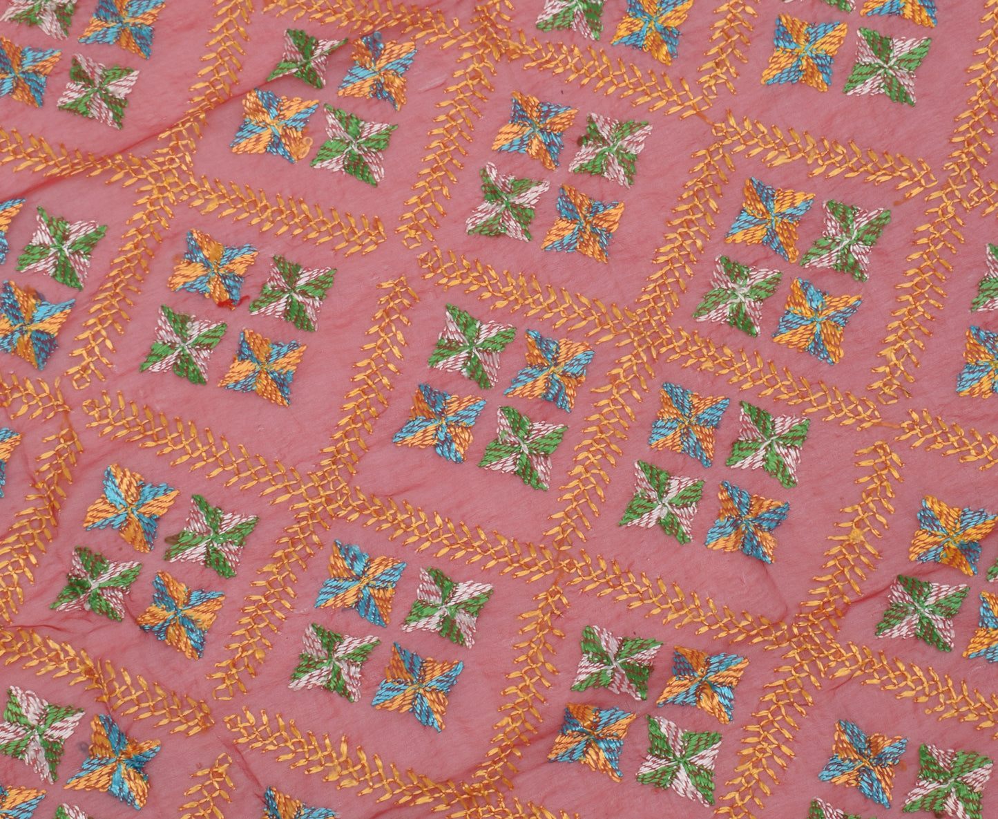 Sushila Vintage Maroon Dupatta Blend Chiffon Phulkari Embroidered Long Stole