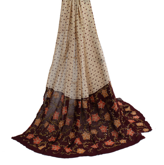 Sushila Vintage Cream Dupatta Pure Georgette Silk Printed Long Stole Scarves
