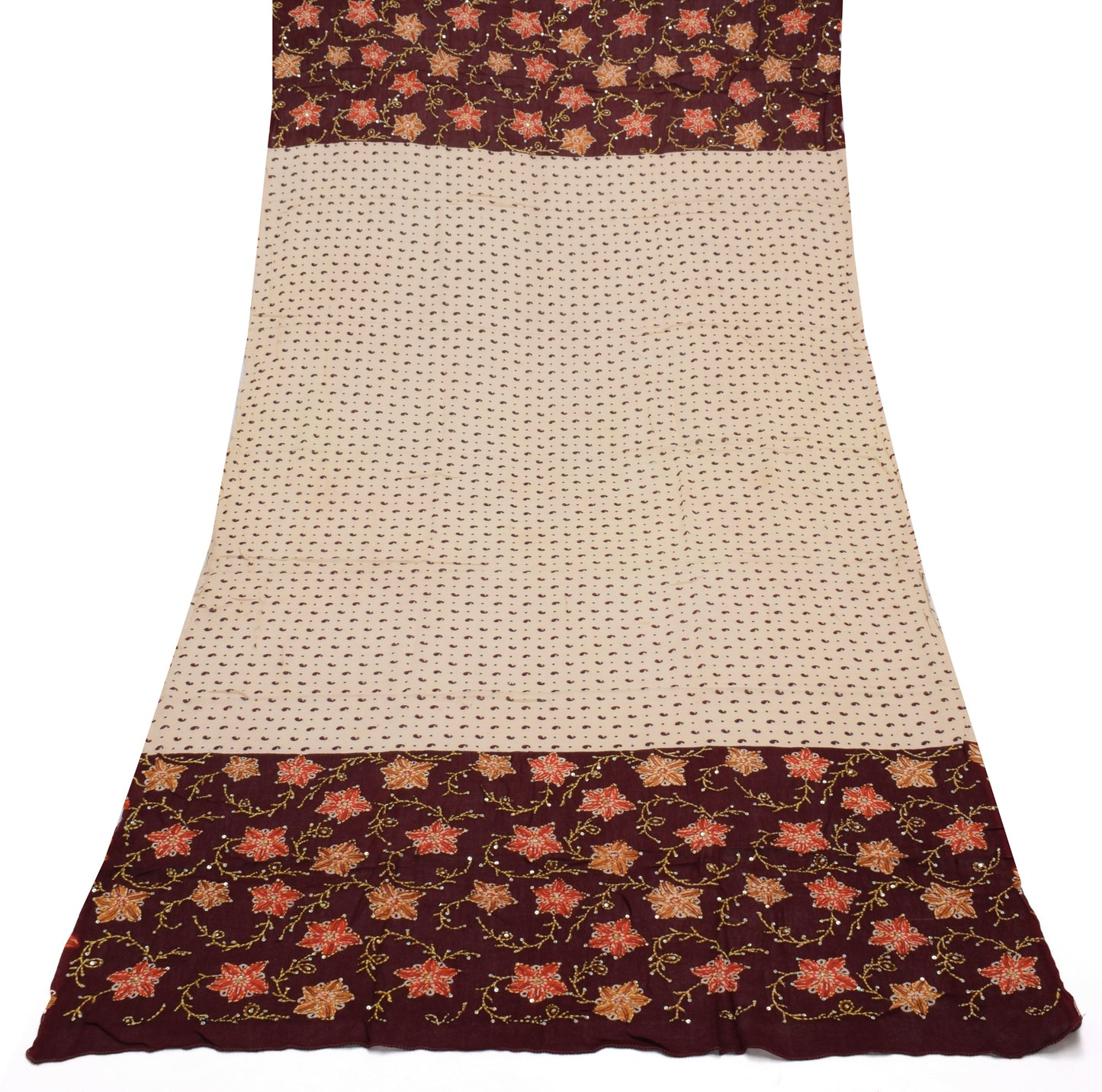 Sushila Vintage Cream Dupatta Pure Georgette Silk Printed Long Stole Scarves