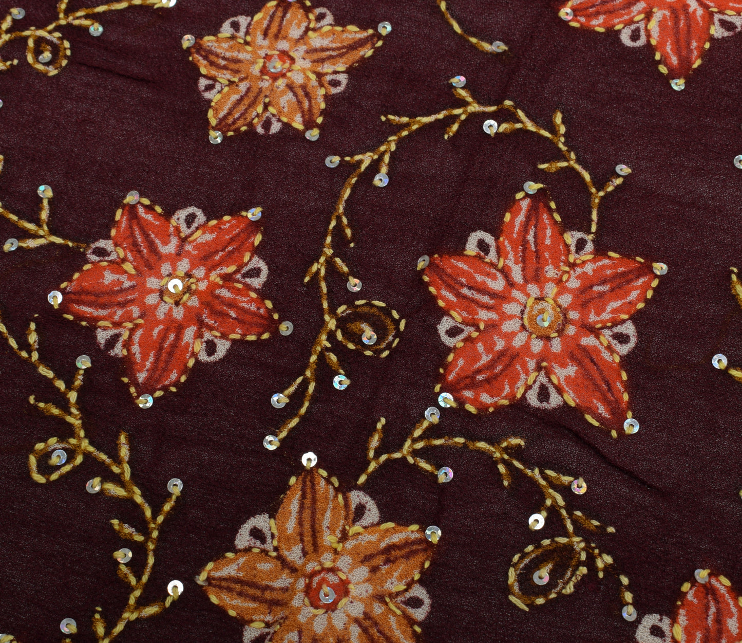Sushila Vintage Cream Dupatta Pure Georgette Silk Printed Long Stole Scarves