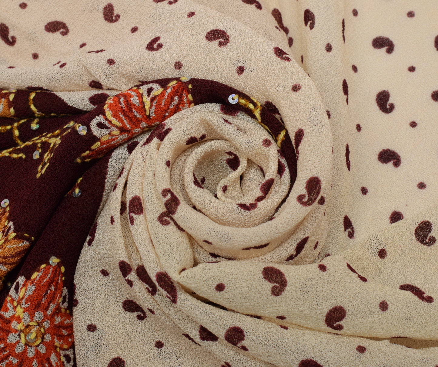 Sushila Vintage Cream Dupatta Pure Georgette Silk Printed Long Stole Scarves