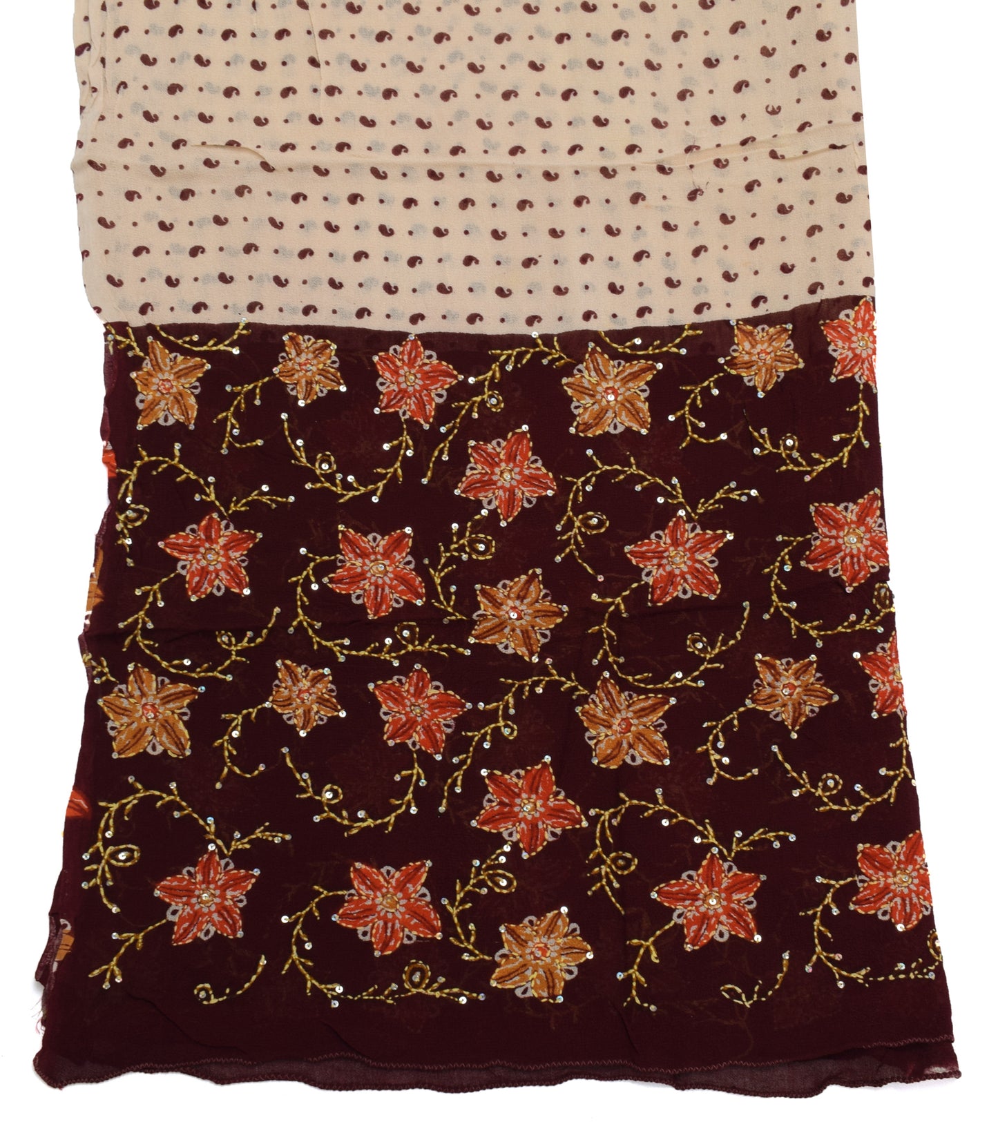 Sushila Vintage Cream Dupatta Pure Georgette Silk Printed Long Stole Scarves