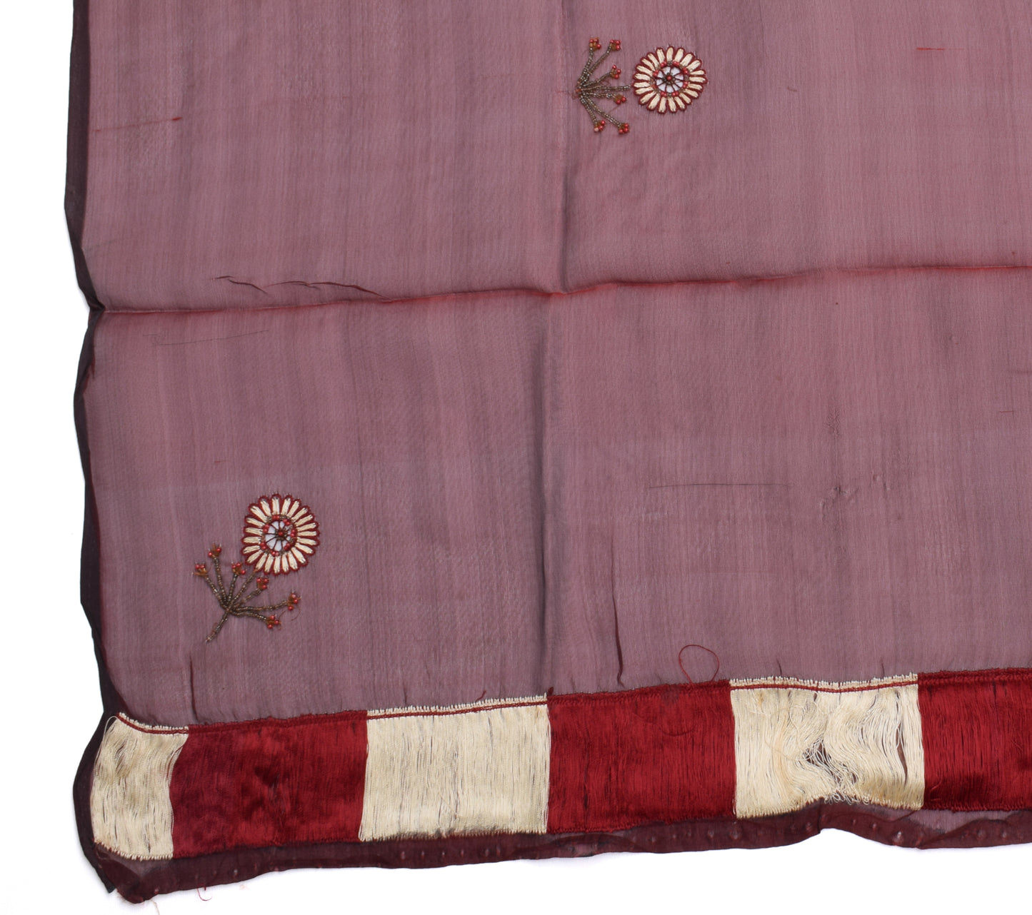 Sushila Vintage Maroon Dupatta 100% Pure Silk Hand Beaded Long Stole Scarves