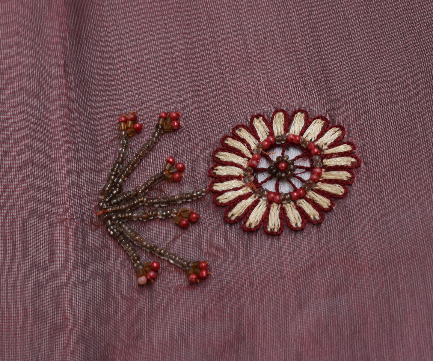 Sushila Vintage Maroon Dupatta 100% Pure Silk Hand Beaded Long Stole Scarves