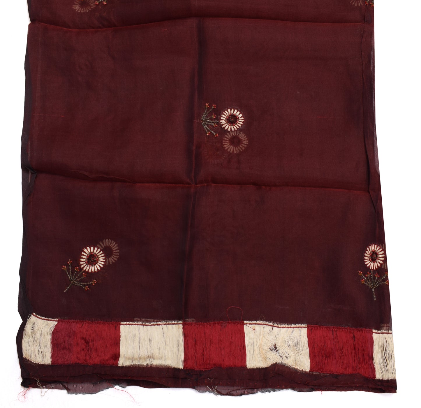 Sushila Vintage Maroon Dupatta 100% Pure Silk Hand Beaded Long Stole Scarves
