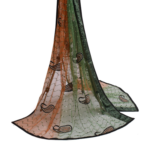 Sushila Vintage Indian Dupatta Net Mesh Embroidered Long Stole Scarves Veil