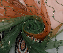 Sushila Vintage Indian Dupatta Net Mesh Embroidered Long Stole Scarves Veil