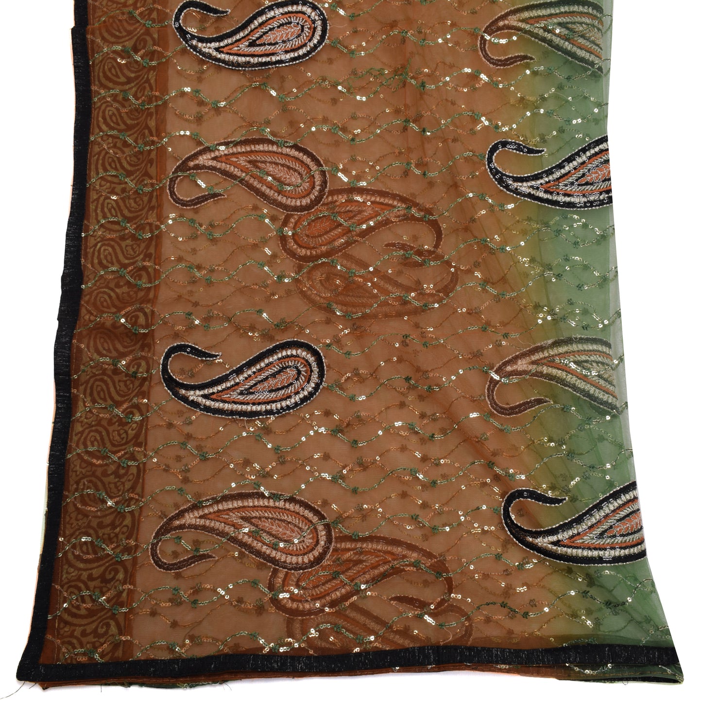 Sushila Vintage Indian Dupatta Net Mesh Embroidered Long Stole Scarves Veil